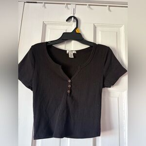 George Black Short Sleeve Ribbed Top